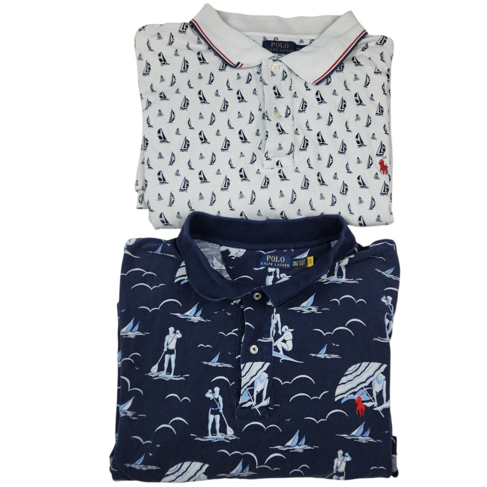 Polo Ralph Lauren Polo Shirts Lot of 2 4XLT Blue White Nautical Sailboat Beach